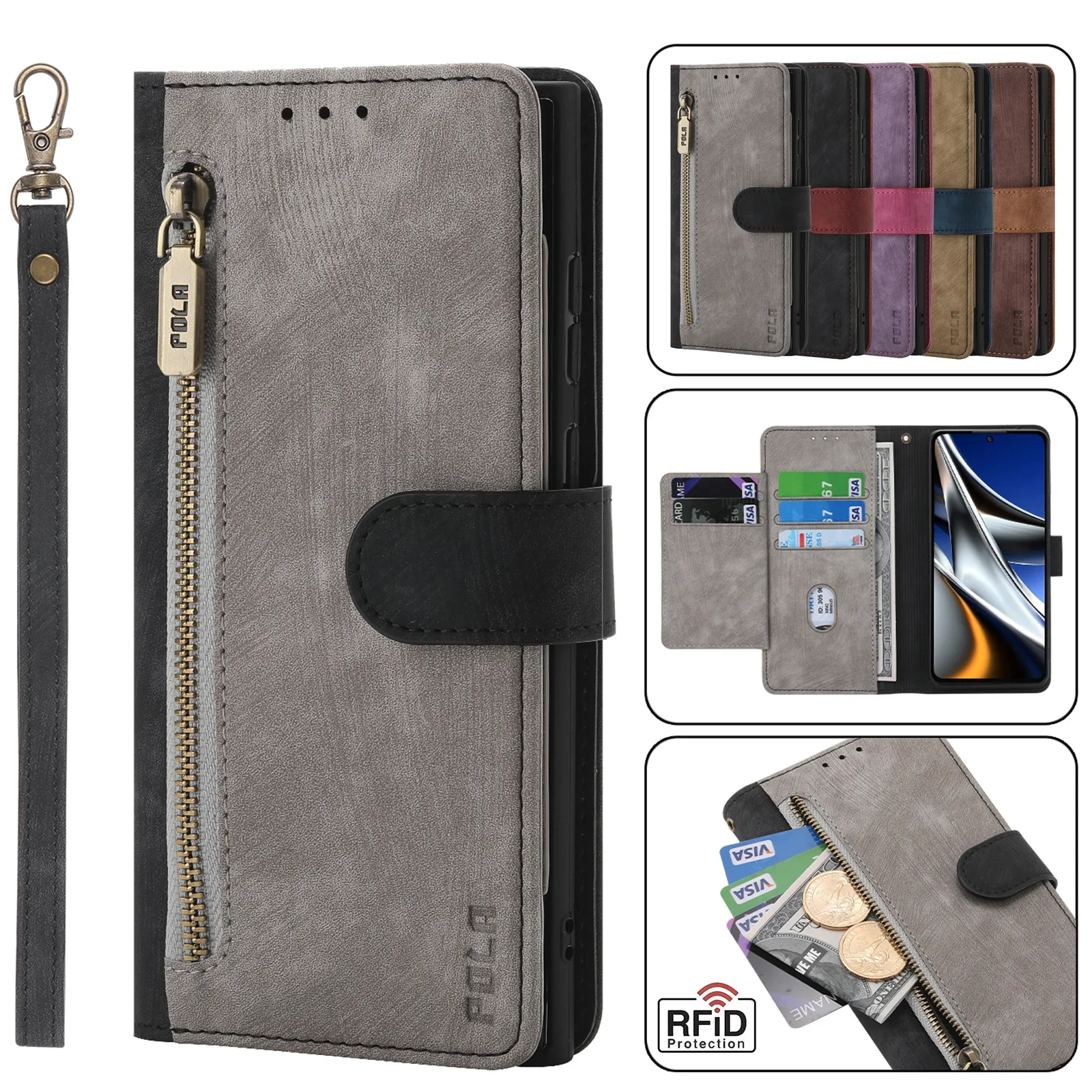 Anti-Theft Brush Leather Case For Xiaomi Mi Poco X6 M6 X5 F5 X4 M4 Pro M3 X3 NFC F4 F3 GT F2 M5S Pro Business Flip Wallet Cover