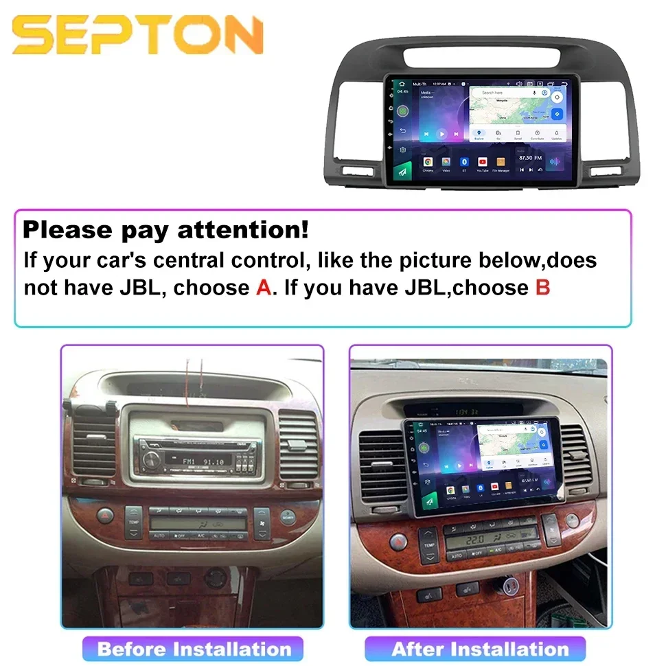 SEPTON 8+128G Android Car Radio for Toyota Camry 5 XV 30 2001-2006 Multimedia Stereo Carplay Gps 2din 8Core 4G Net Car Player