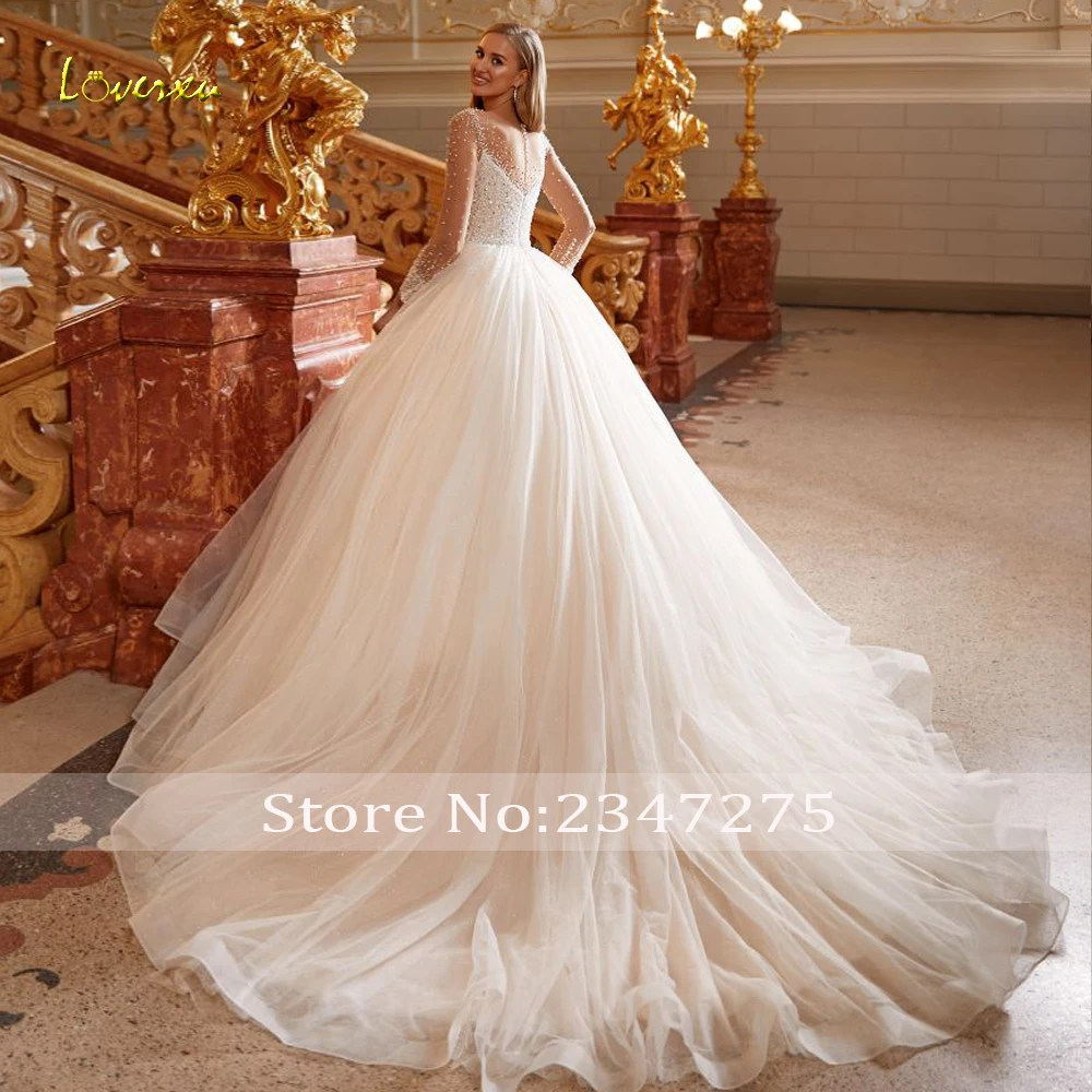 Loverxu Ball Gown Princess Wedding Dresses Sweetheart Long Sleeve Vestido De Novia Lace Beading Crystal Custom Made Bridal Gown