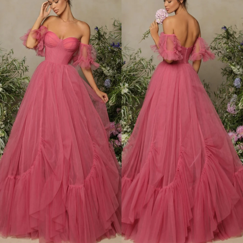 

Customized Elegant Bateall Ball gown Cocktail Dresses Layered Sweep/Brush Skirts Net/Tulle Evening فساتين سهرة فخمه