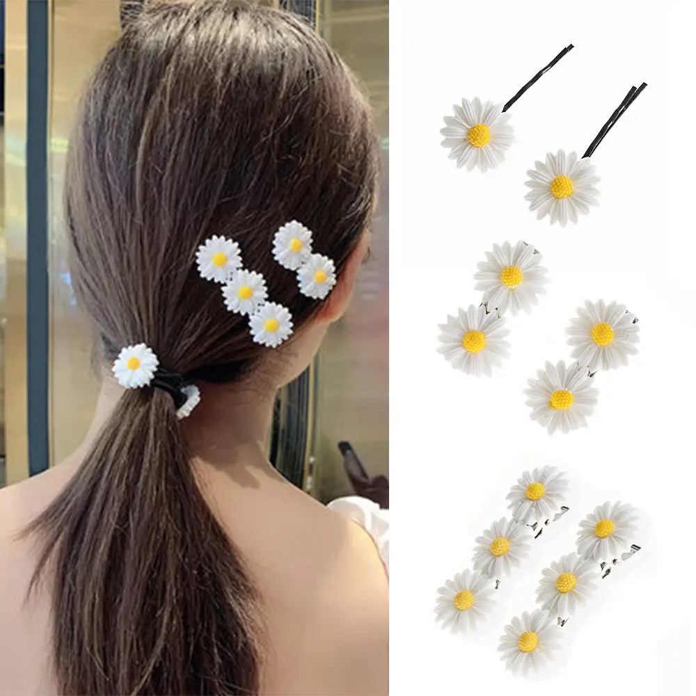 Fashion Yellow Girls Daisy Acrylic White Hairpins Barrettes Hair Clips Flower Clip