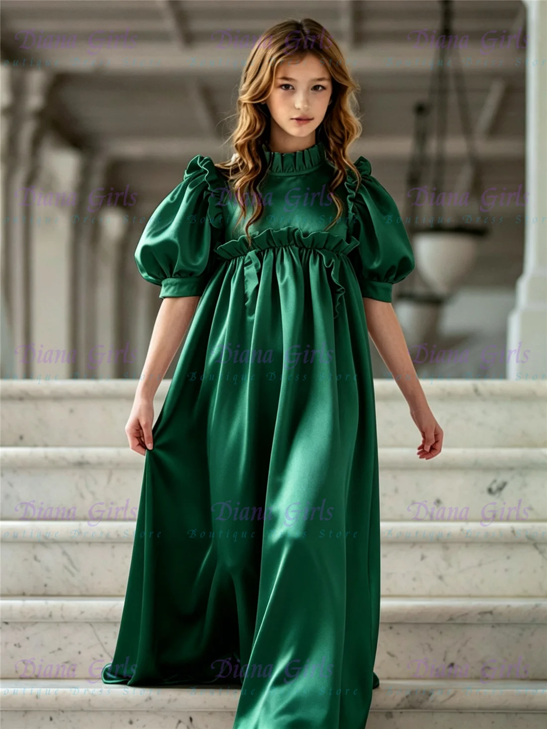 Lovely Elegant Satin Fluffy A-Line Quality Flower Girl Dress for Kids Wedding Birthday Party Ball Evening Gowns Customizable