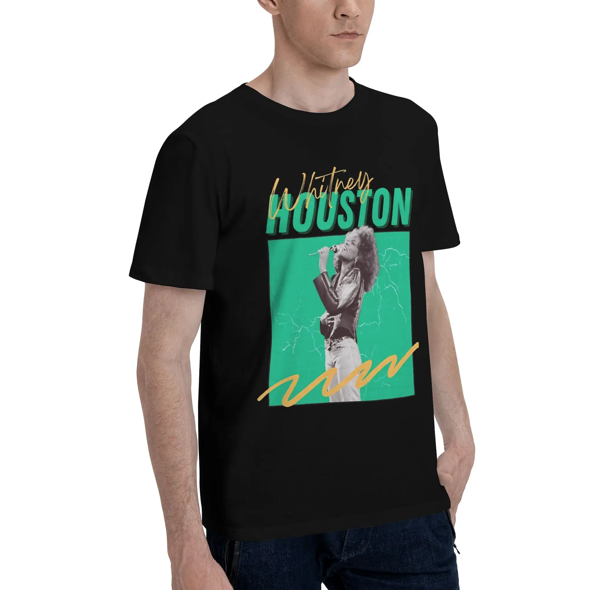 Art  Novelty 100% Cotton T-Shirt Whitney Houston Tops Tees For Men