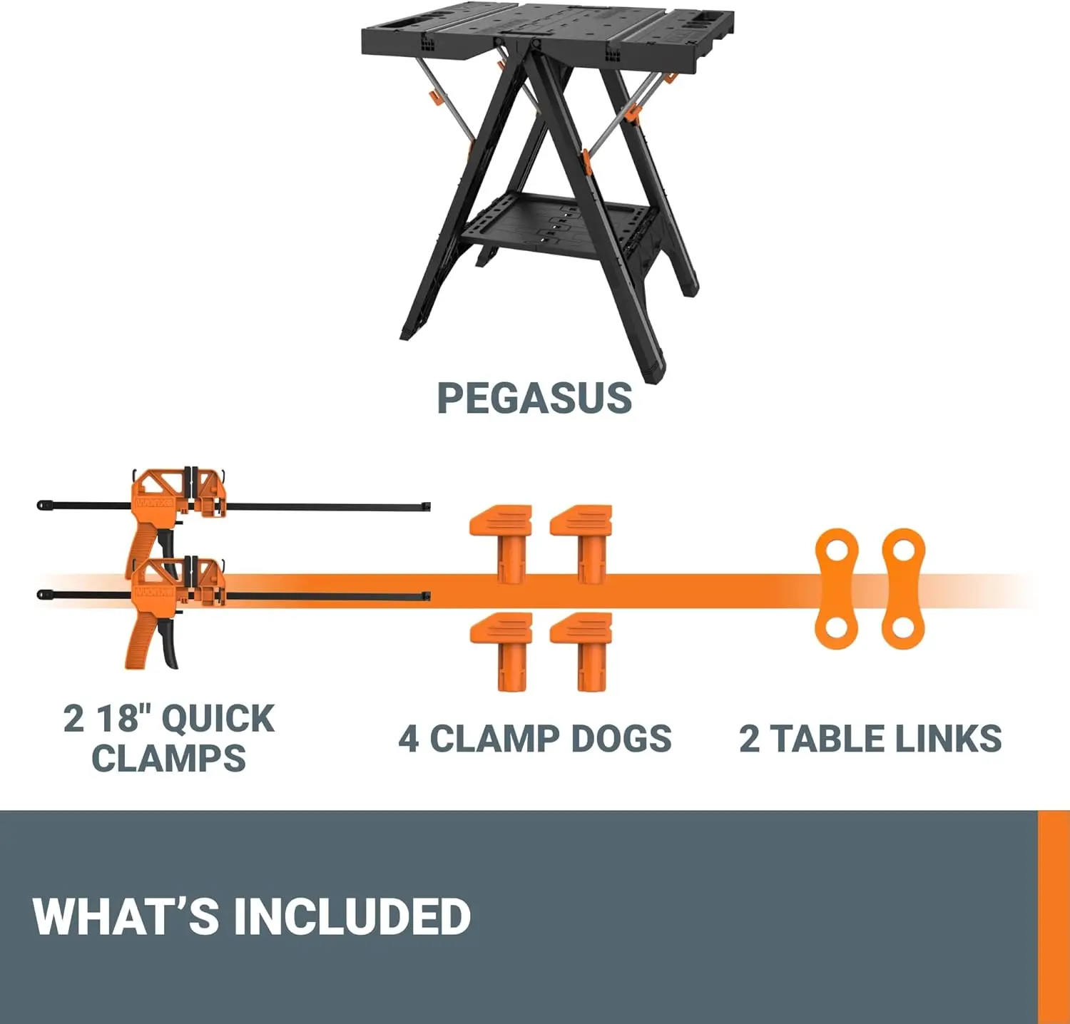 Mesa de trabalho dobrável Pegasus e Sawhorse, bancada portátil de fácil configuração, mesa de trabalho leve, 2 em 1, 31 "W x 25" D x 32 "H