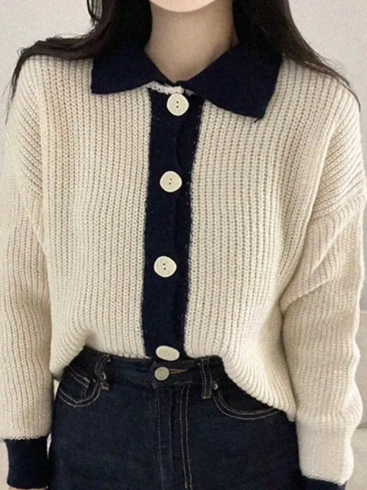 Chic Early Spring Thiened Knitted Open Cardigan Lazy Loose  Collar Sweater Jaet Women's Soft Straight Tube ape