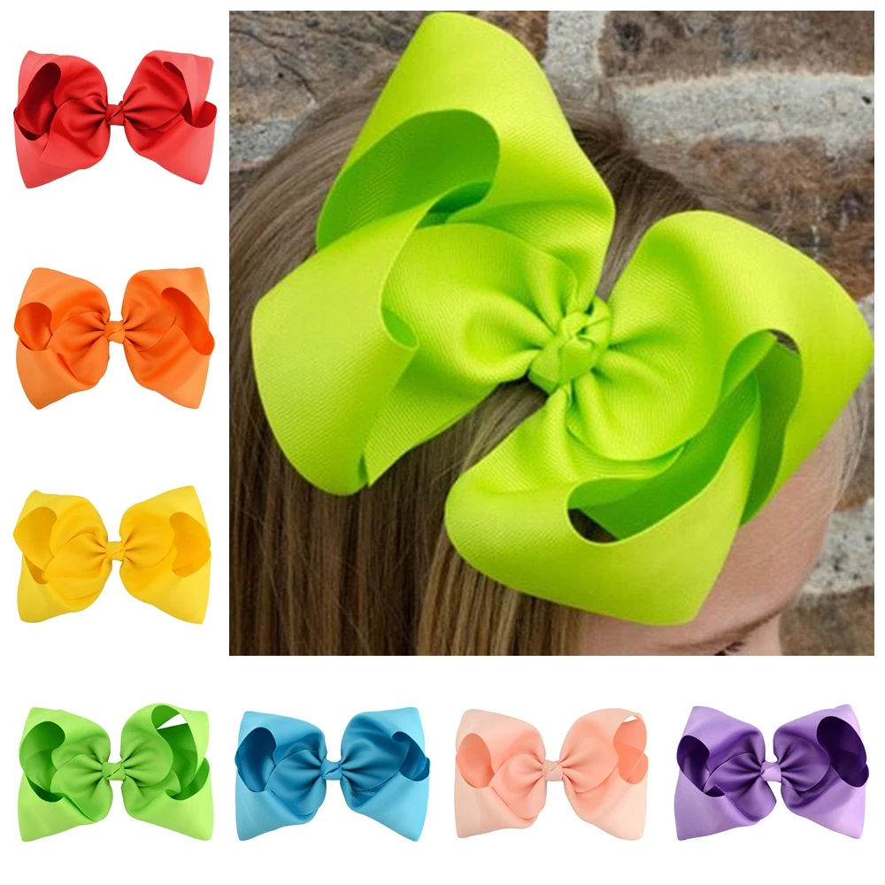 8Inch 1piece Kids Colorful Big Hair Bow Solid with Clip Boutique Solid Grosgrain Hairpins Hair Accessories Hairclips Wholesale