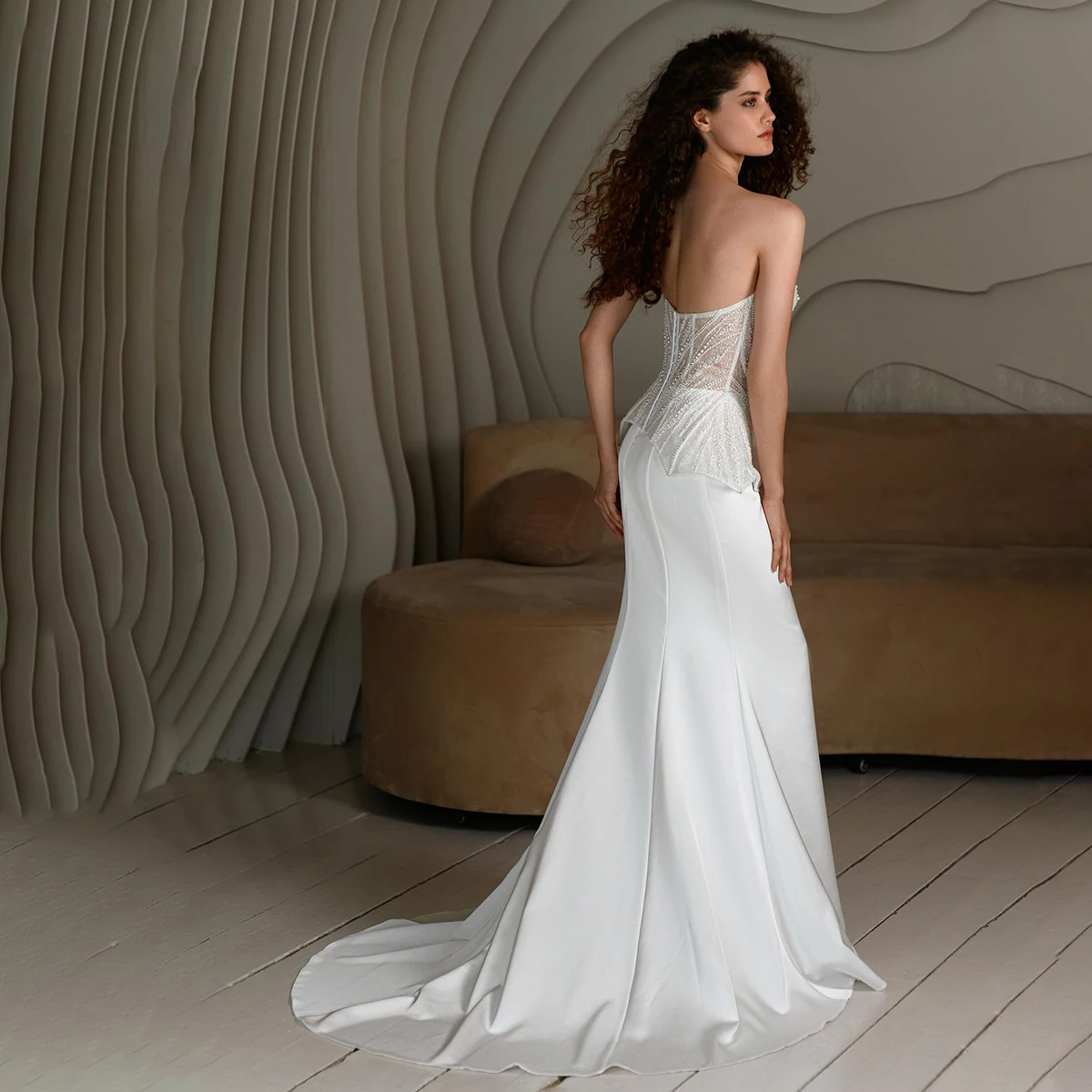 التألق الديكور مشد حورية البحر ثوب الزفاف قطعتين الساتان مضيئة الخصر حمالة الوهم الترتر مثير فستان الزفاف مخصص