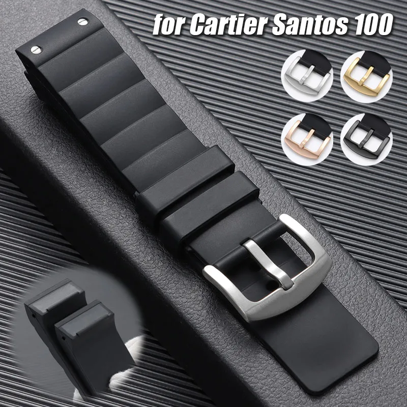 High Quality Silicone Strap for Cartier Santos 100 Watch Band 23mm Rubber Waterproof Bracelet Business Universal Wristband