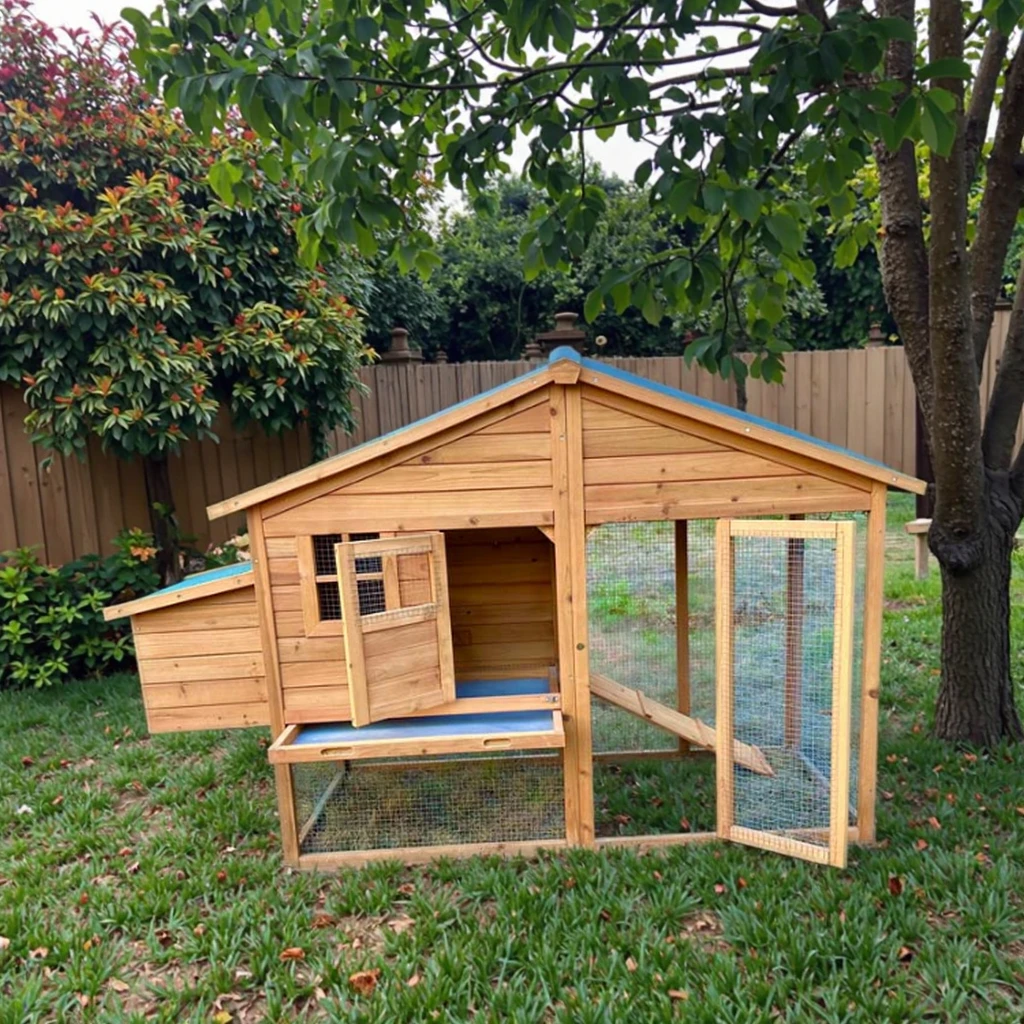 SDC014 Hot Sale Wooden Chicken Coop & Pet House Outdoor Run With Nesting Box Asphalt Roof Removable Tray Windproof All Seasons