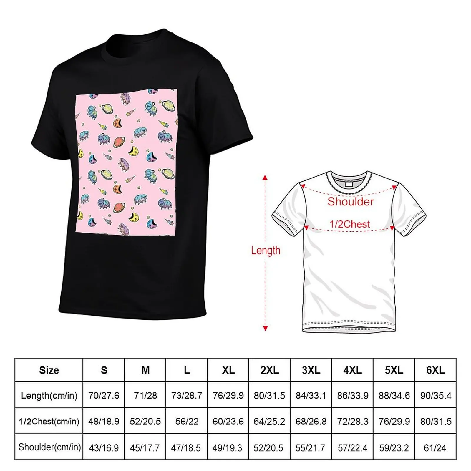 Tardigrade Space Pattern Pink T-Shirt summer tops for a boy mens fashion