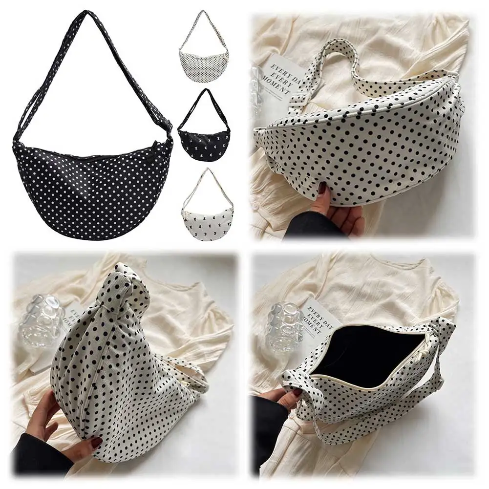 حقيبة كروس للنساء على شكل نصف قمر حقيبة هوبو قماشية بحزام قابل للتعديل وسحاب حقيبة حبال صغيرة للسفر والتسوق