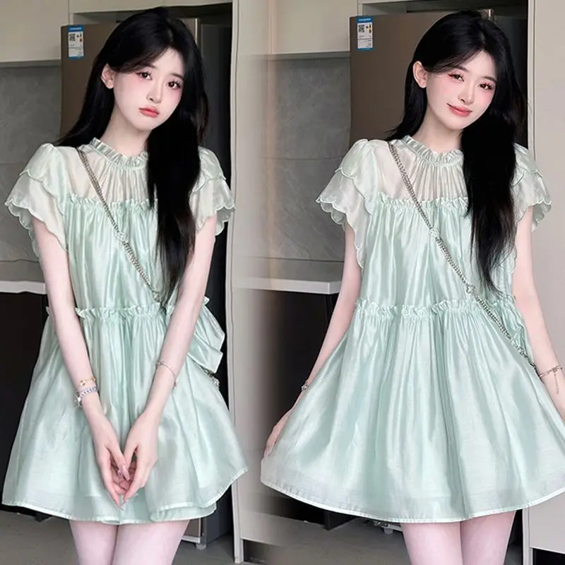 Korean T-Shirt Dress Shorts Two-Piece Set Elegant Sweet Dress Women Summer Beach Casual Party Mini Fairy Dress Female