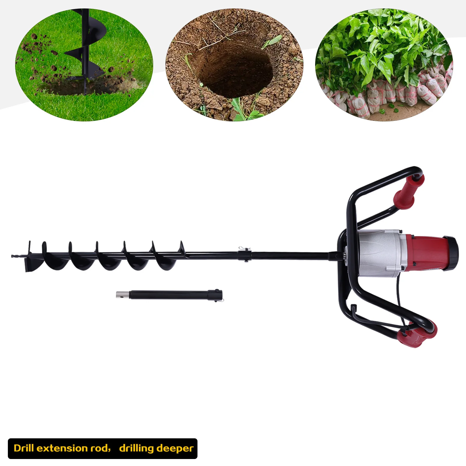 1.5KW Electric 1.6HP Post Hole Digger Machine Garden Adjustable Auger Drilling Kit 4