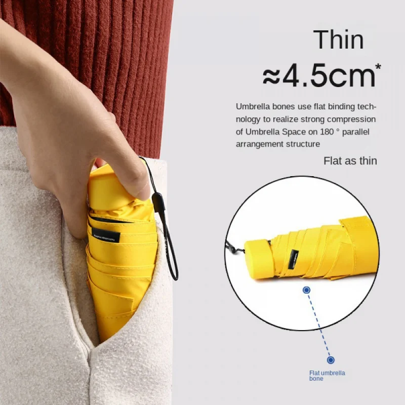 Mini Easy to Carry Foldable Umbrella, Card Size Pocket Umbrella, Five Folding Umbrella Bone Sun Blocking Rain.