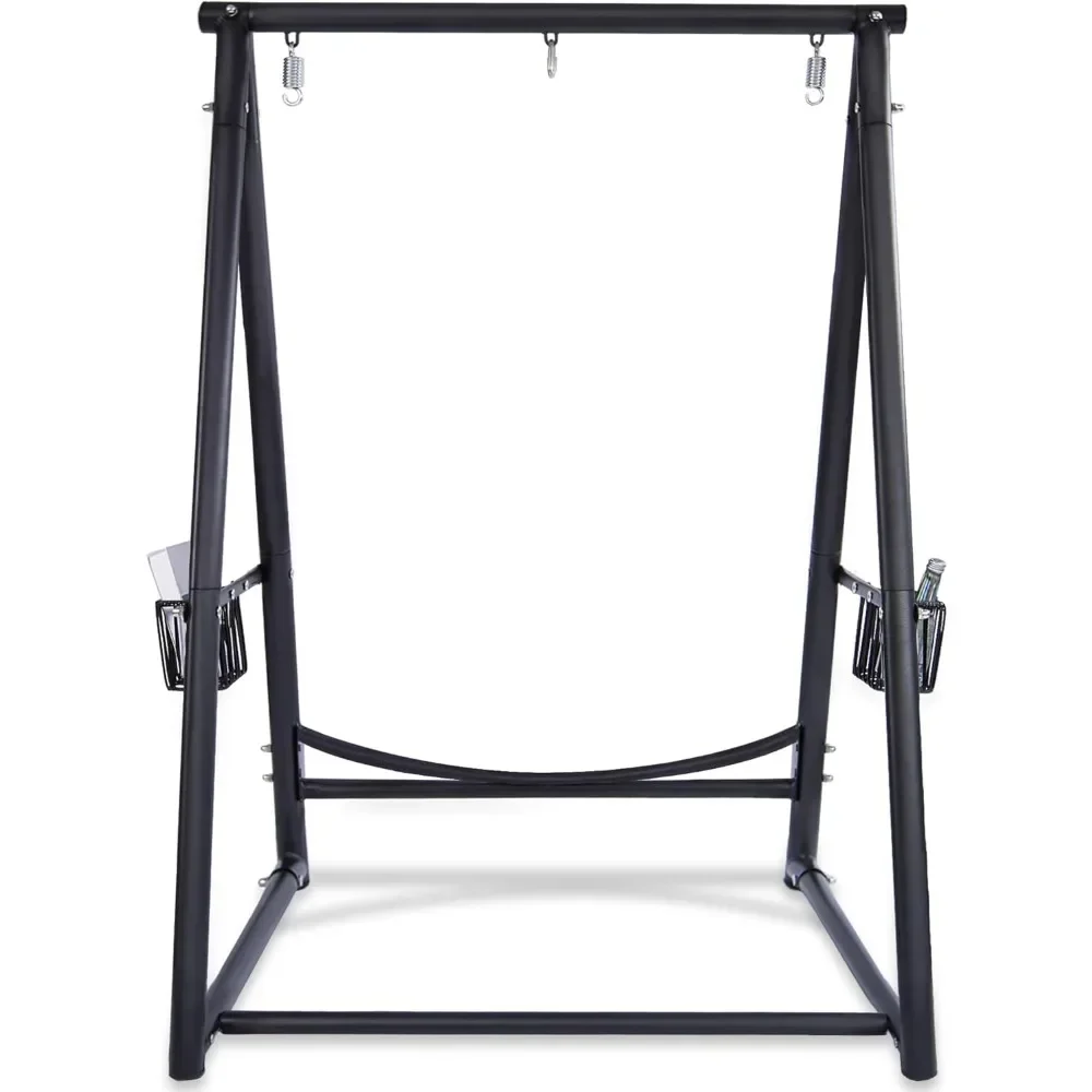 Reinforced Triangular Hammock Stand with 2 Storage Baskets Swing Chair Bracket 3 Hooks Compatible with Most Hanging Chairs