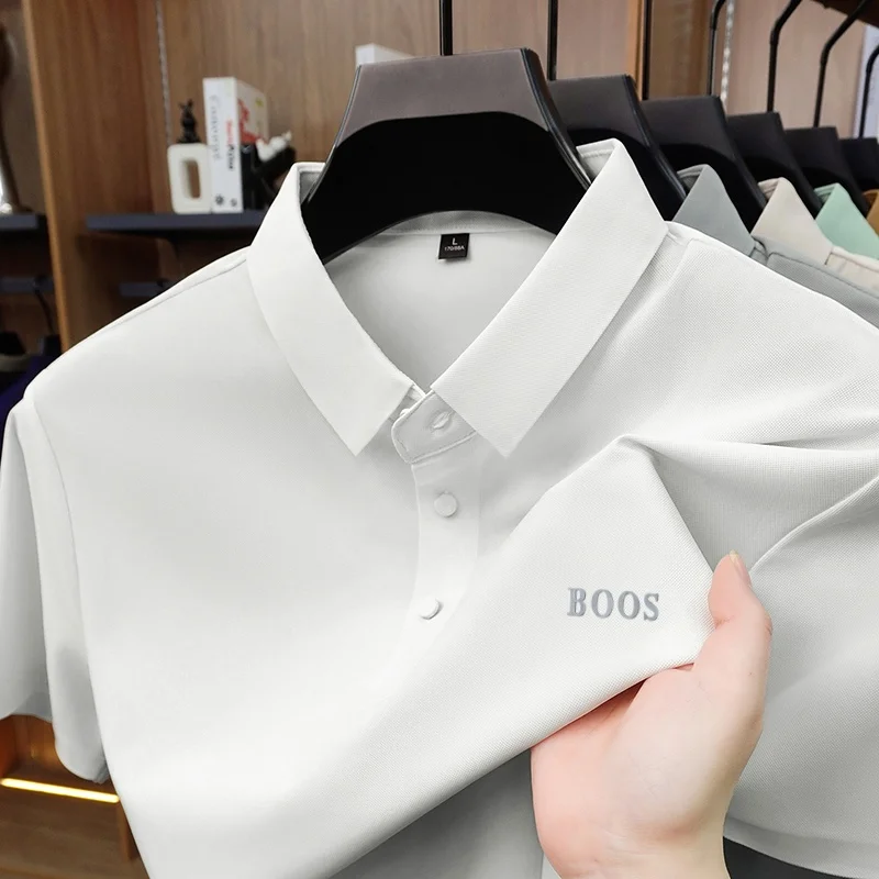 Sommermode Herren Kurzarm-Poloshirt mit Kragen, Knöpfen und Buchstabenprägung, Lässig, Atmungsaktiv, Minimalistisch, Einfarbig, Herrenbekleidung – Detail 3