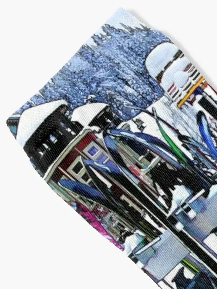 Ski Party - Skis and Poles Socks short loose golf football Socks For Man Women's