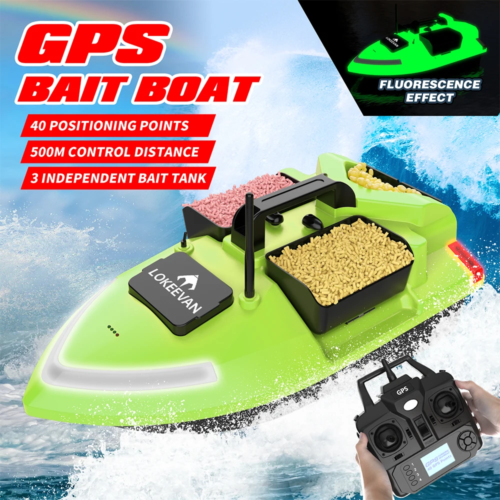 LOKEEVAN V020 Barca da pesca 40 POINTI POSIZIONE 500M Distanza di controllo 3 INDEPENDENTE BAIT TANK Lanciatore di esche con borsa