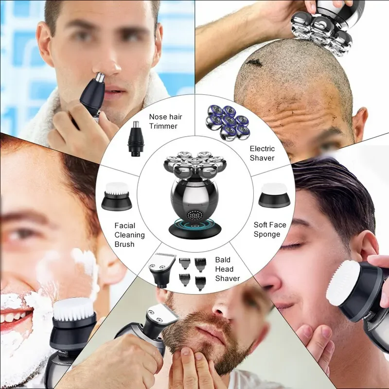 Tinsol 7D Floating Cutter Electric Shaver Head Base Charging Portable Men Beard Trimmer Clipper Skull Shaver Waterproof Shaving image 6