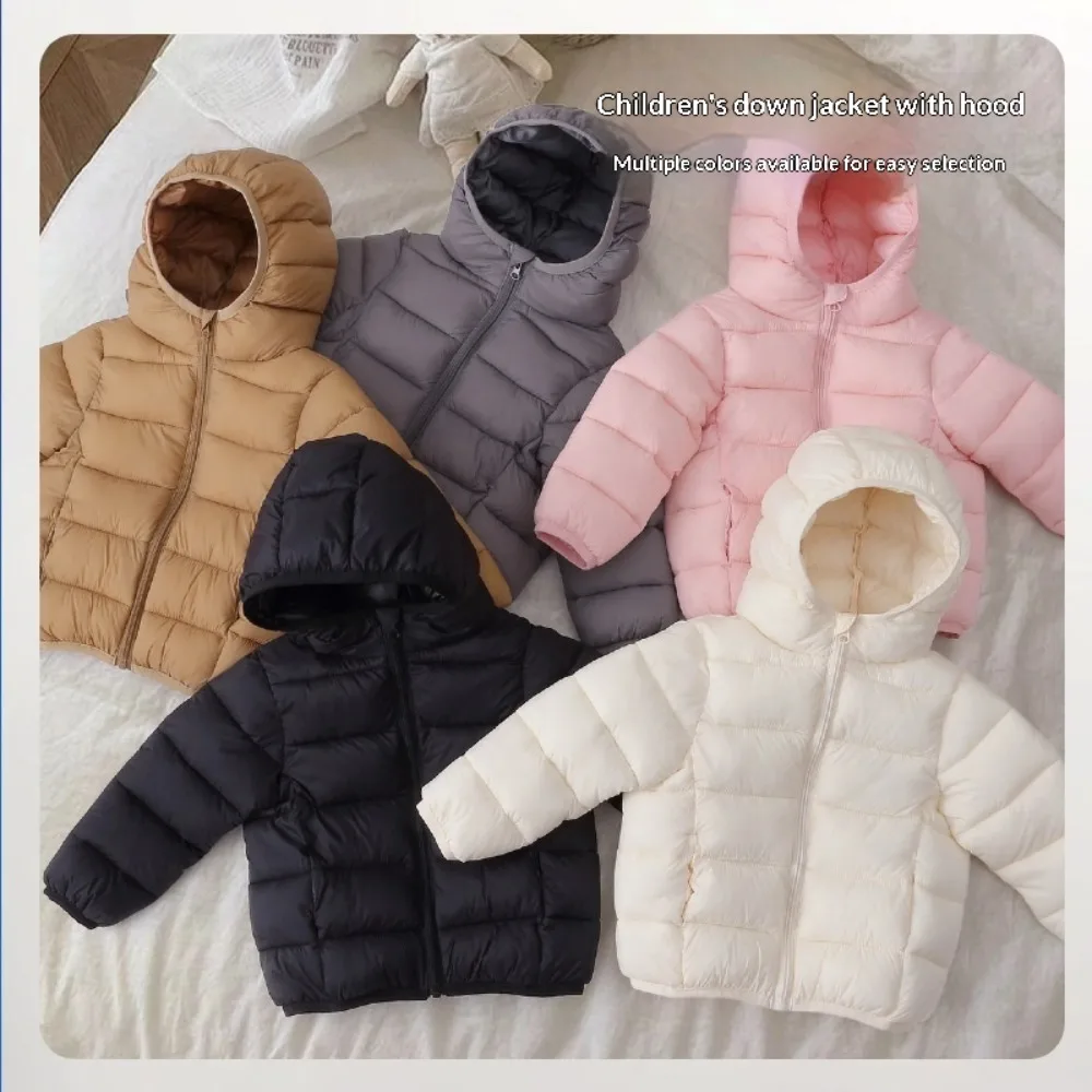 Kids Lightweight Hooded Puffer Jacket Full Zip Quilted Coat Elastic Cuffs Boys Girls 5 Colors Versatile Autumn Winter Outerwear