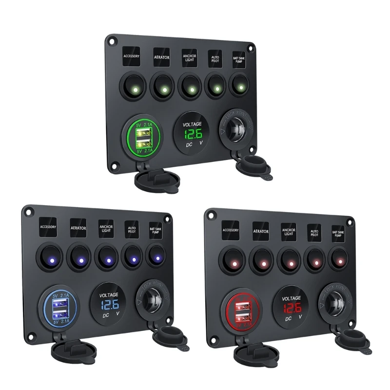 

12V 24V 5 Buttons Waterproof Car Auto Boats Marine LED Rockers Panel