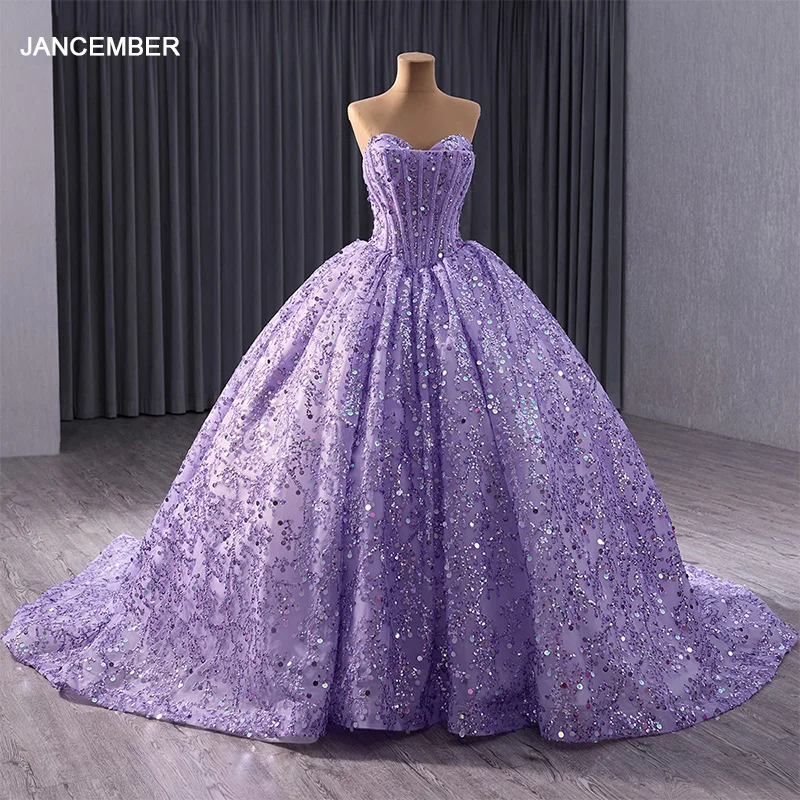 Jancember Elegant Luxury Quinceanera Dresses For Gril Sequins Ball Gown Strapless Lace Up vestidos de quinceañera RSM241017