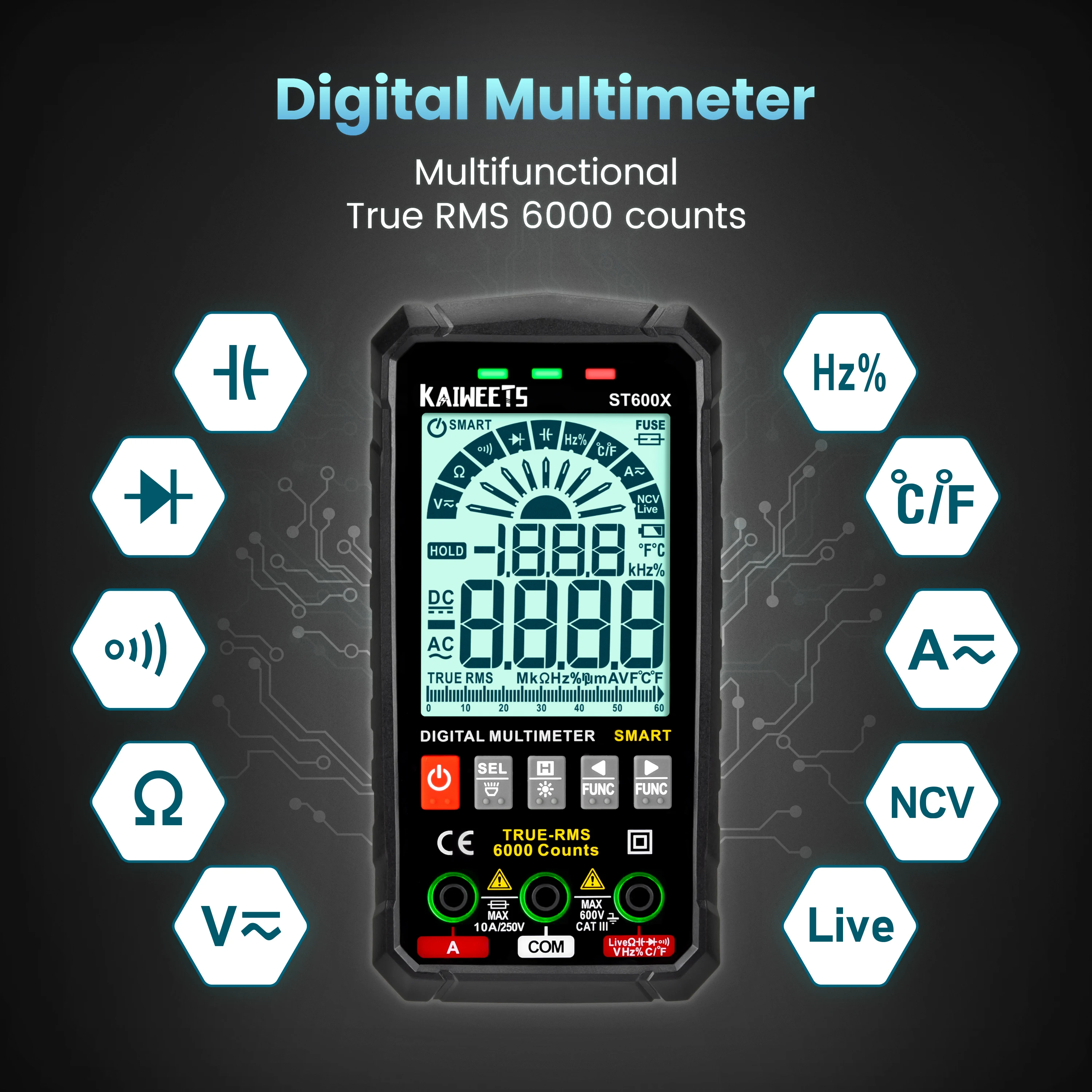 TRUE RMS Digital Multimeter Smart Auto Range test NCV Intelligent Multimetro Tester AC DC Voltage Capacitance Ohm Hz Meter