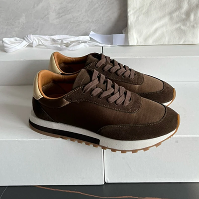 Maxdutti Comfortable Thick Sole Casual Sneakers Shoes 35-40 Vintage Nordic Minimalist PatchworkGenuine Leather Sneakers Women