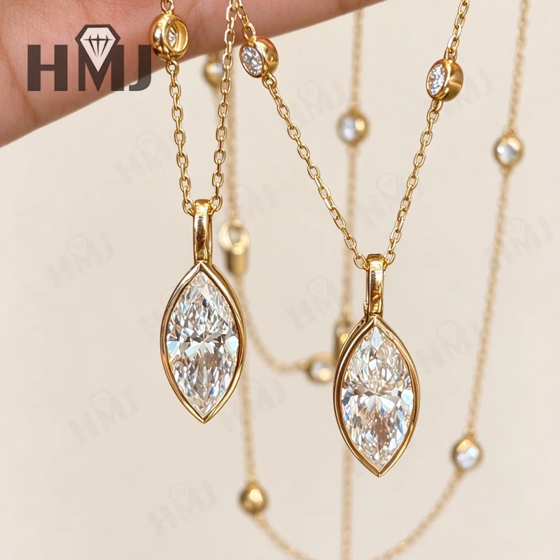 Laborgezüchteter Diamant-Anhänger, 2 Karat, DEF, VS, Marquise-Schliff, echtes 10-Karat-Gold, Hochzeitskette, Charms für Damen, hochwertiger Schmuck, Geschenkidee – Detail 4