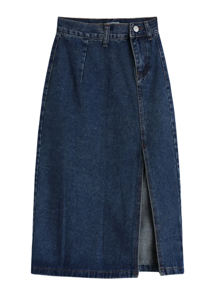 REALEFT Women\'s Midi Denim Skirt Spring Side Split High Wasit Jeans Skirts Straight Female A-line Pencil Skirt 2023 New Summer