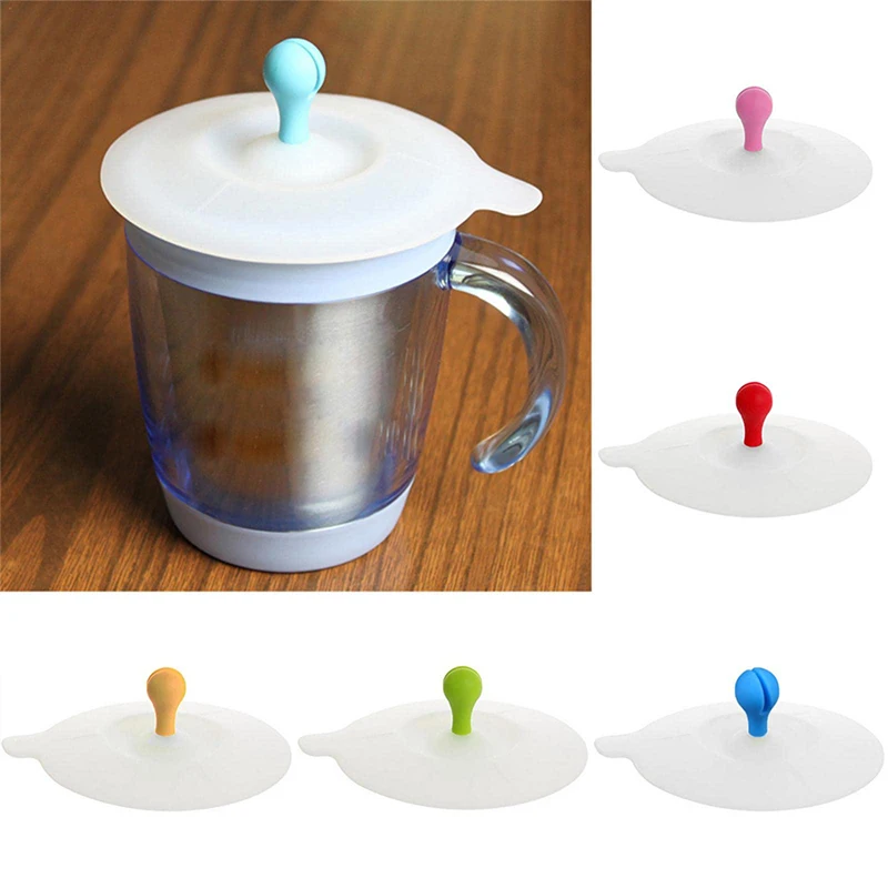 Silicone Cup Lid Food Grade Cute White Beverage Lid Glass Lid With Spoon Holder Water Cup Cover Kitchen Drinkware Accessories