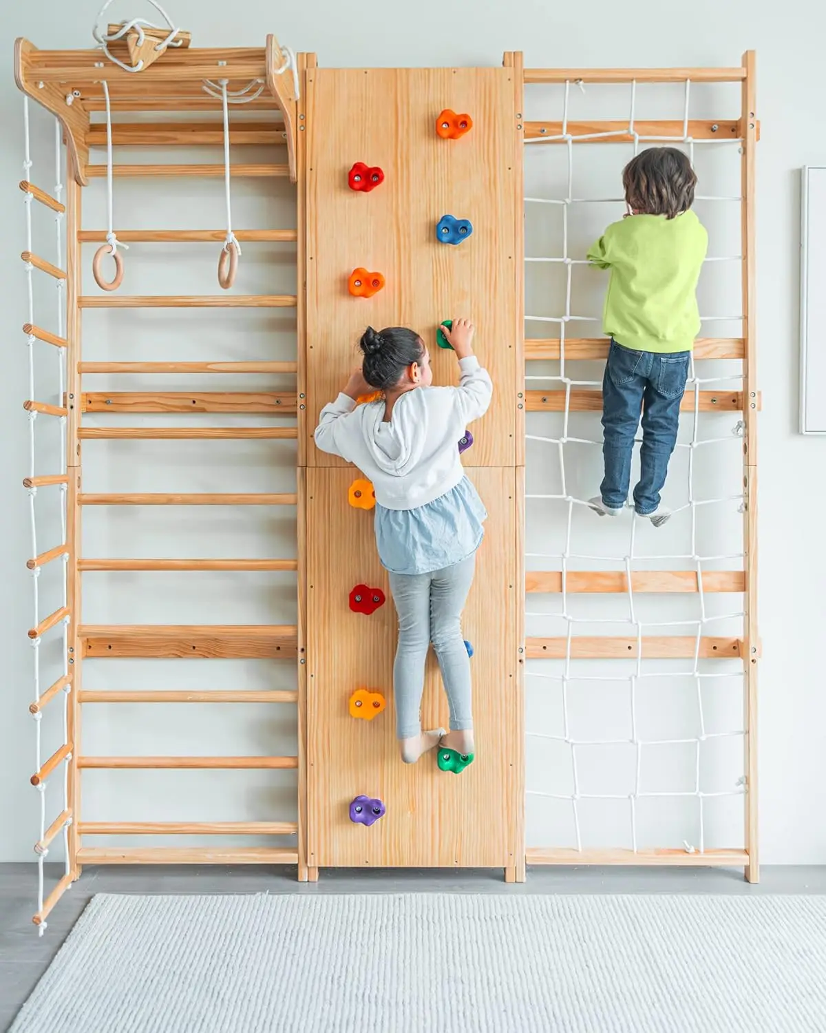 Walnut 9-in-1 Swedish Ladder Wall Gym Set