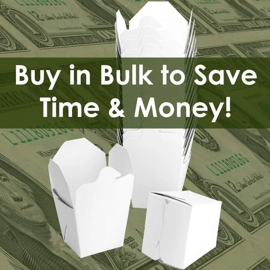 100% Recyclable 8oz White Small Chinese Take Out Boxes 50pk. Leakproof Greaseproof ToGo Containers For Restaurants Event Partie