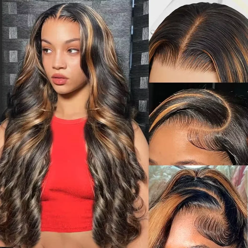 Weiche FB30 Highlight Body Wave Perücke 13x6 HD Transparente Lace Front Perücken Vorgezupfte Natürliche Haarlinie Glatt Glänzend Dick Voluminös Weich Seidig 18-46 Zoll