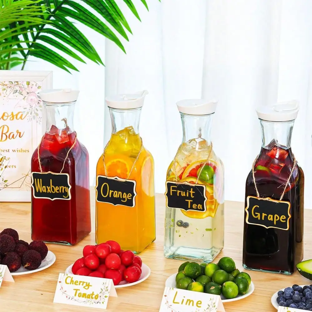 

4pcs Glass Carafe With Lids, 50oz Beverage Serveware Carafe, Clear Glass Pitcher For Mimosa Bar, Iced Tea, Cold Beverage, Milk,