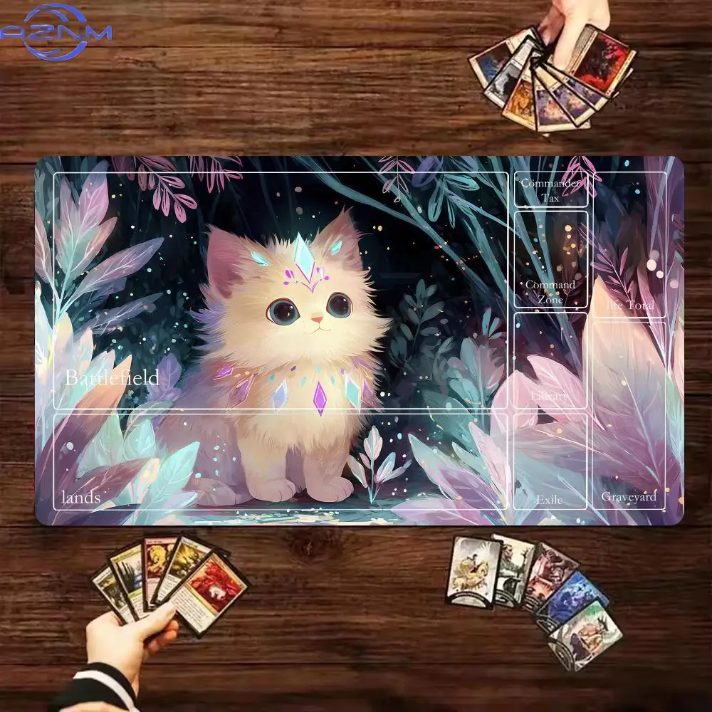 Cute Crystal Magic Kitten  Playmat Non-Slip Rubber  Battle Mat Forest Commander Card Game Mat Magic The Gathering Play Mat