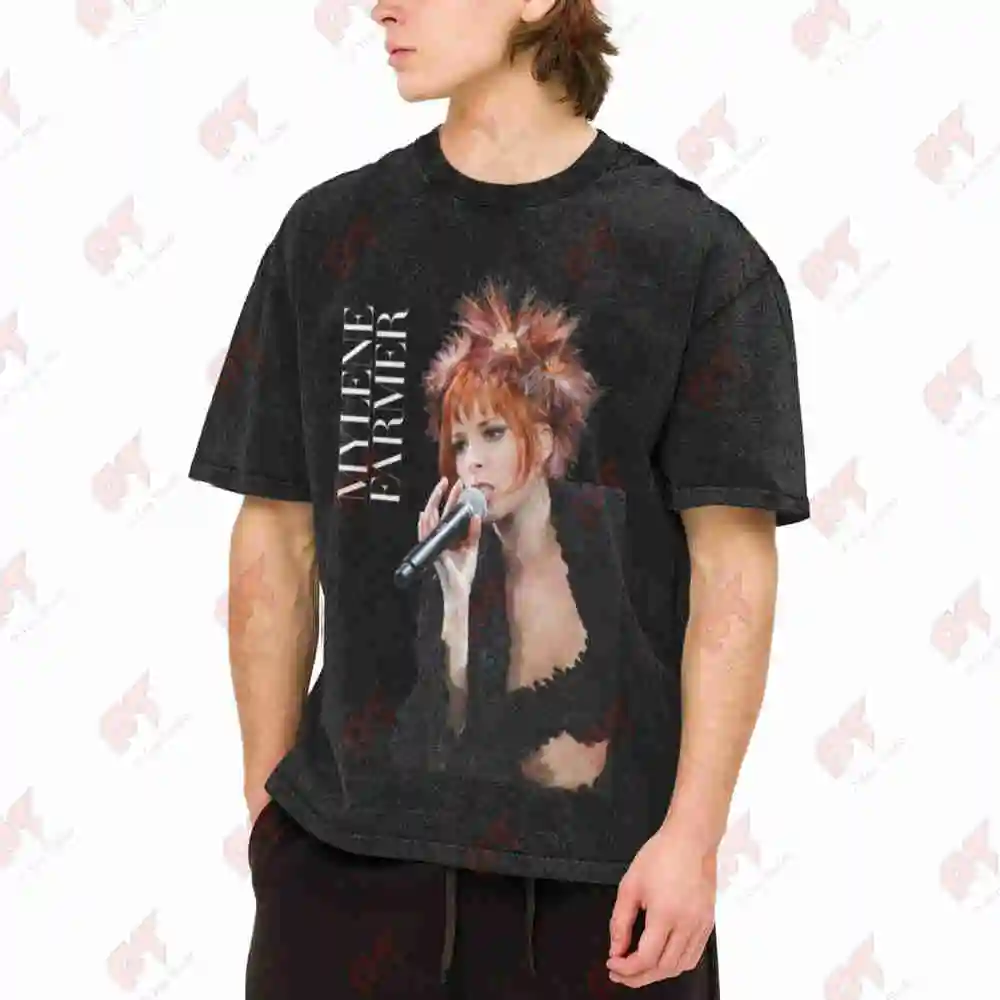 Mylene Farmer French Music Vintage Washed Tee Pure Cotton T-Shirt