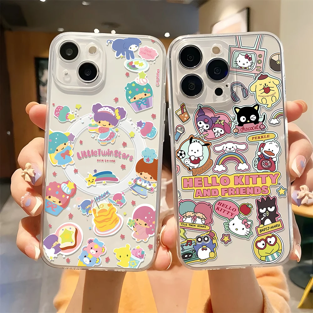 

Sanrios Hello Kittys Little Twin Stars Magsafe Magnetic Phone Case for Samsung Galaxy S24 S23 S22 S21 Plus Ultra 5G Clear Cover