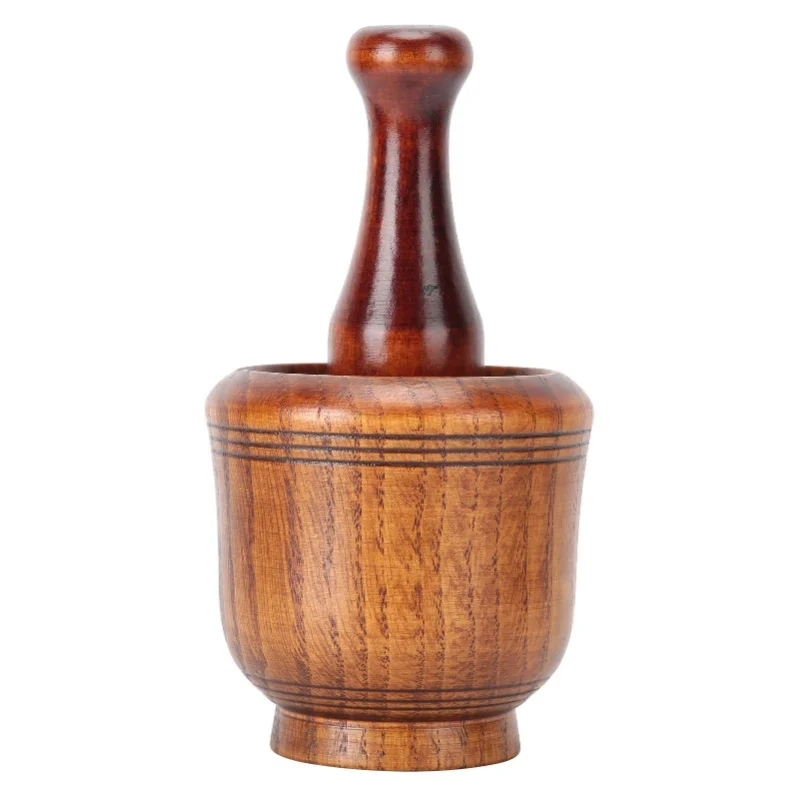 D2 Wooden Grinding Bowl Household Kitchen Manual Garlic Ginger Spices Grinder Mortar Pestle Set Grinder Bowl Garlic Cook Tools