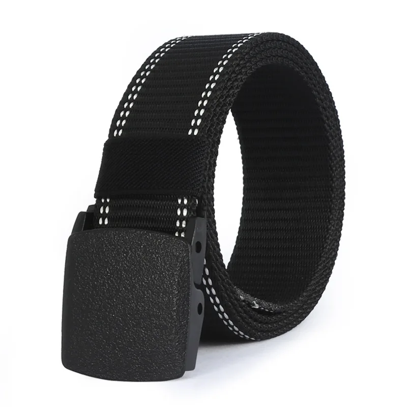 wearproof knitted belt for men casual stripe tactical military waist belts plastic slide buckle canvas girdle eco-friendly sash