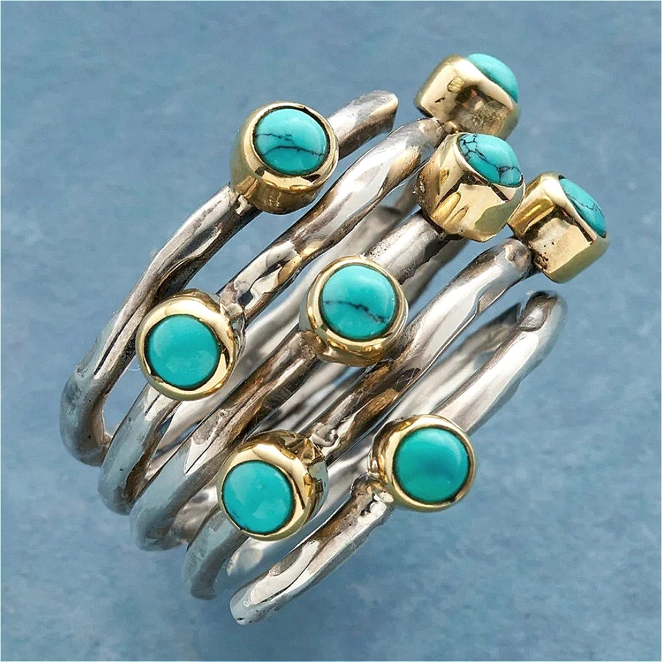 Böhmischer Vintage-Ring mit Synthetischem Türkis, Mehrschichtig, Exquisiter Modeschmuck für Damen, Ideal für Bankette und Urlaub