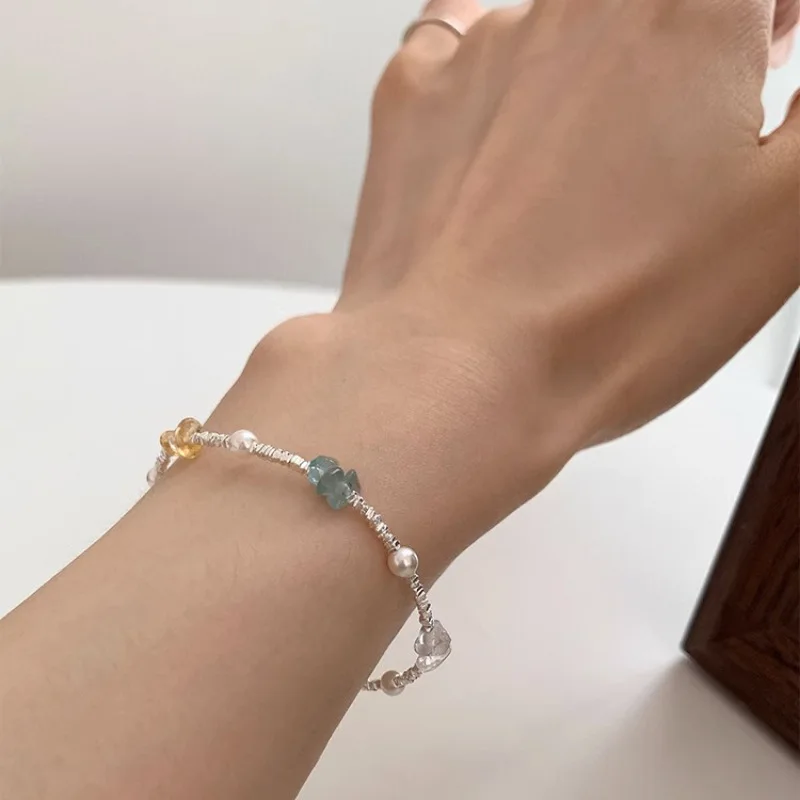 

Hot Sale 925 Sterling Silver Bracelet For Women Girl Colour Crystal Pearl Sweet Romantic Versatile Jewelry Gifts Dropshipping