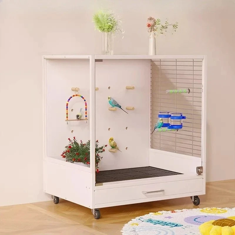 Panoramic Transparent Parrot Cage Solid Wood Bird Cage Monk Small Sun Xuanfeng Peony Special Tiger Skin Household Large Space