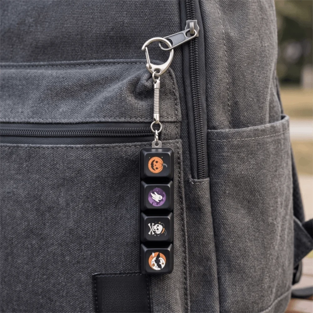 Multi-Button Press Fidget Keychain Spooky Design Cartoon Style Button Press Keychain Pumpkin Ghost Witch Keycap Keyring