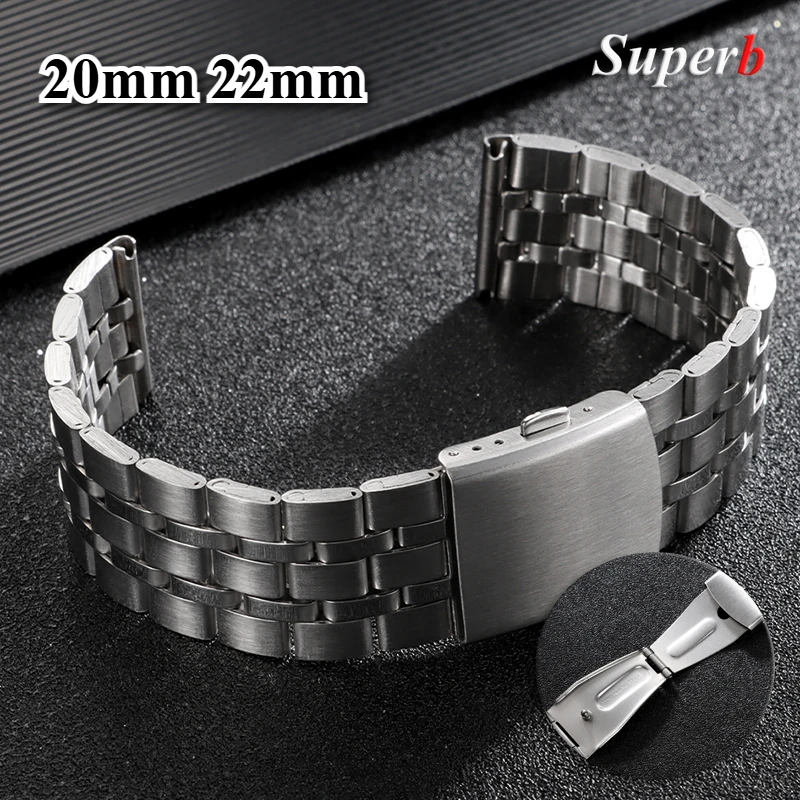 حزام ساعة من الفولاذ المقاوم للصدأ 20 مم 22 مم حزام عالمي قابل للطي مشبك أمان للنساء سوار حزام ساعة إكسسوارات حزام الساعة