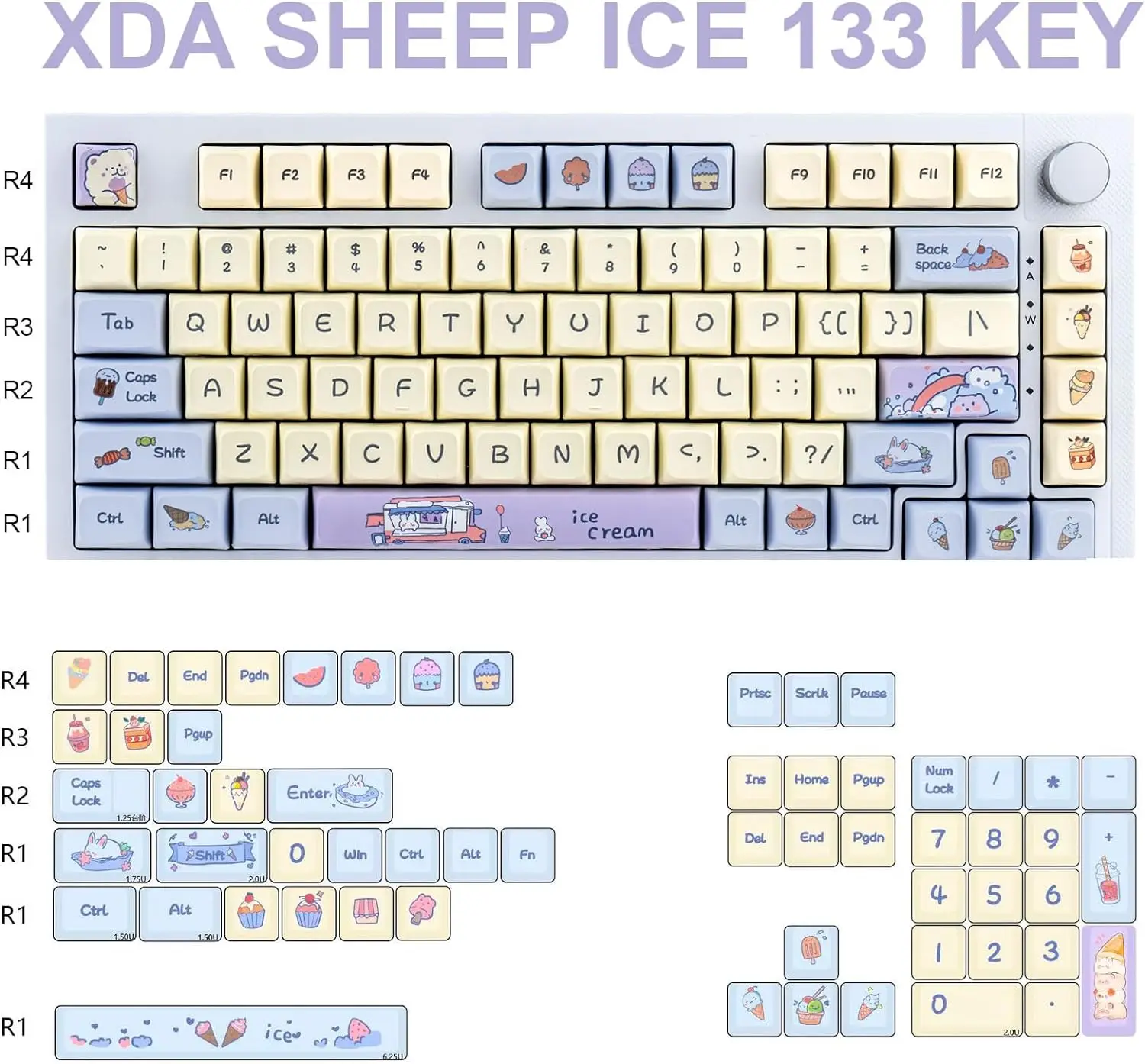 Imagem -05 - Conjunto de Keycaps Pbt Xda Low Profile Keycaps 65 Keycaps Creme Bonito Kawaii Dye-sub 133 Chaves