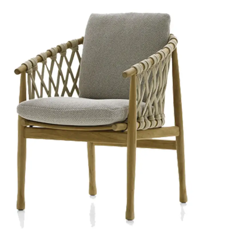 Outdoor PE Woven Rope Chair Aluminum Teak Frame Nordic Design Stackable Patio Terrace Garden Dining Chair
