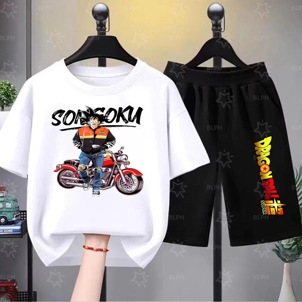 Conjunto de camiseta con estampado de Dragon Ball Goku para niños, conjunto informal inspirado en el anime con top con estampado de estrellas y pantalones cortos de camuflaje, Fashion Str
