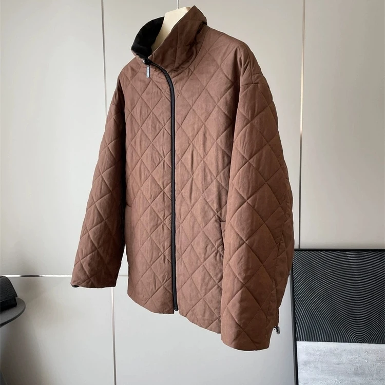 

Двусторонняя хлопковая куртка для женщин: осенне-зимняя новинка, модный клетчатый узор, стильная женская хлопковая одежда