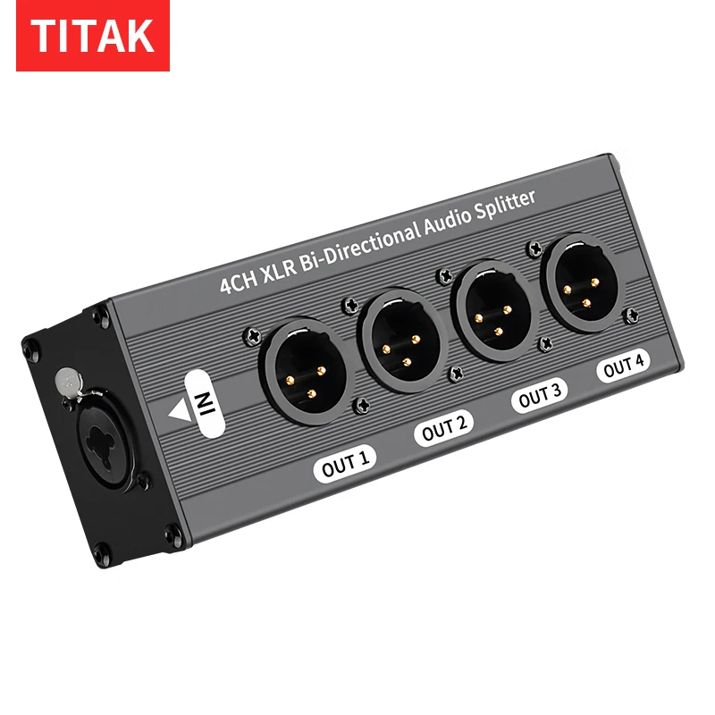 Professional 1X4 XLR Balanced Audio Splitter 3 Pin 1 Input 4 Output Audio Signal Splitter Box No Power Supply Needed